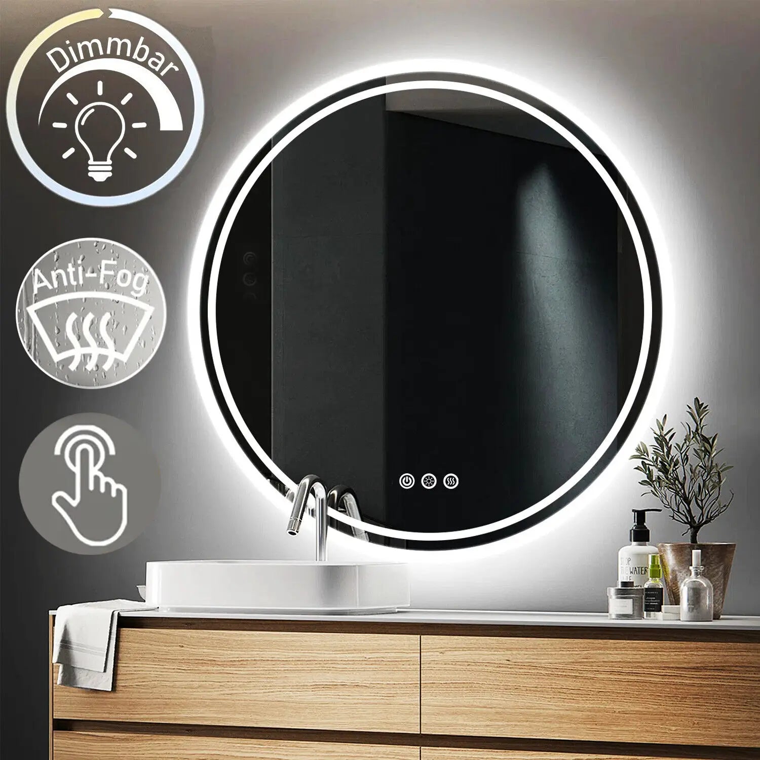 LUVODI Intelligent Illuminate Big Round Mirror Bathroom