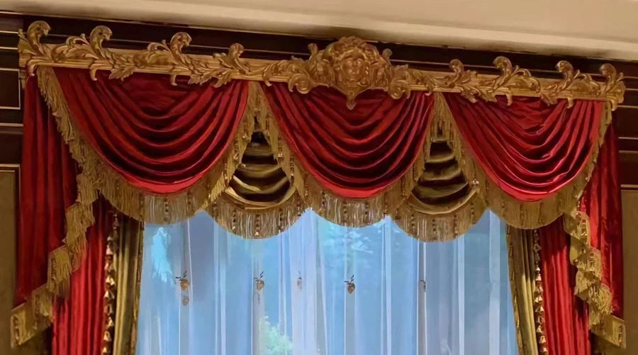 Gold Red Embroidered Velvet Curtains Living Room in USA