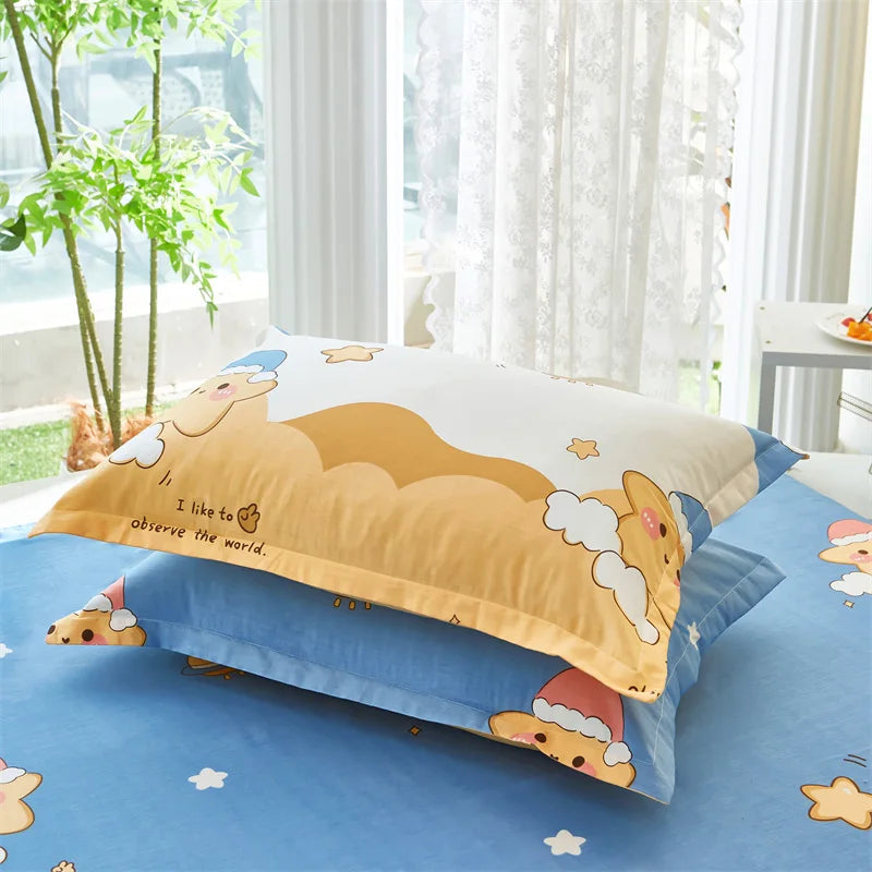 Cartoon Star Flat Sheet Twin Kawaii Yellow Bed Sheet in USA.