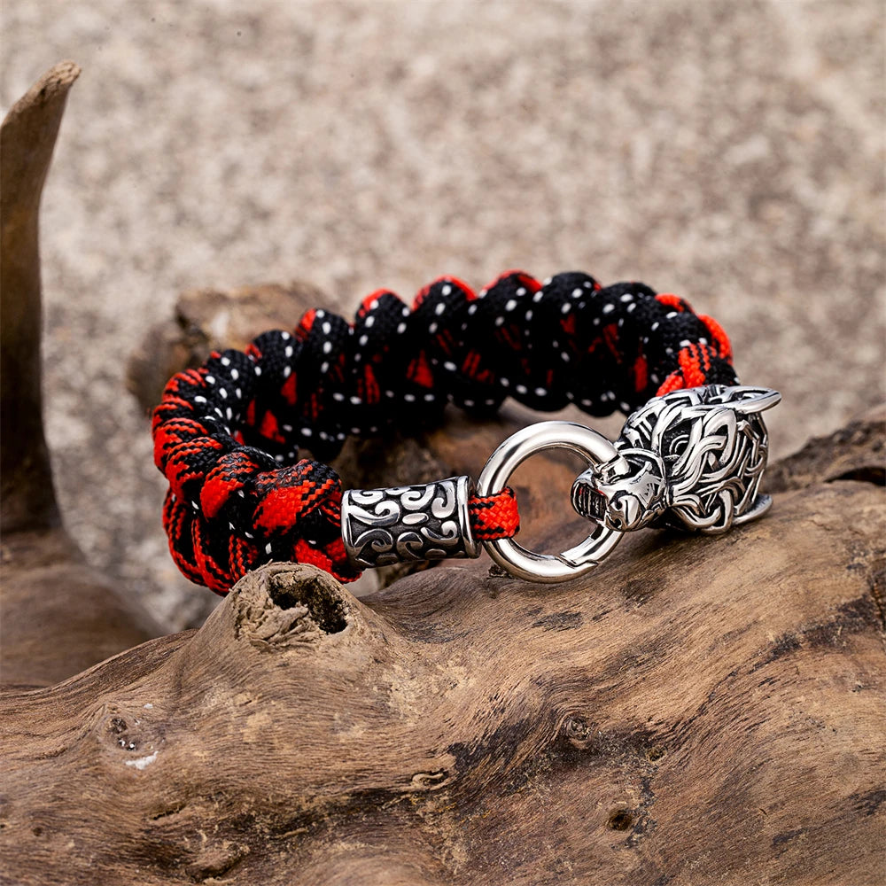 Norse Celtic Wolf Braided Paracord Rope Survival Bracelet in USA