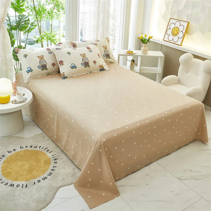 Cartoon Star Flat Sheet Twin Kawaii Yellow Bed Sheet in USA.