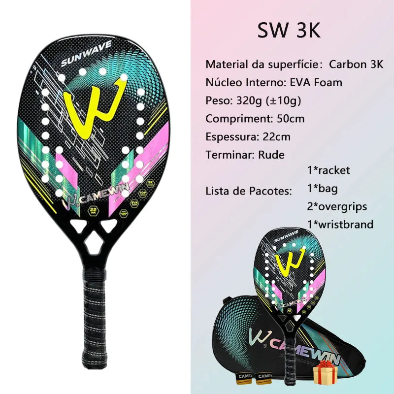 3K Camewin Beach Tennis Racket Full Carbon Fiber Rough Surface Outdoor