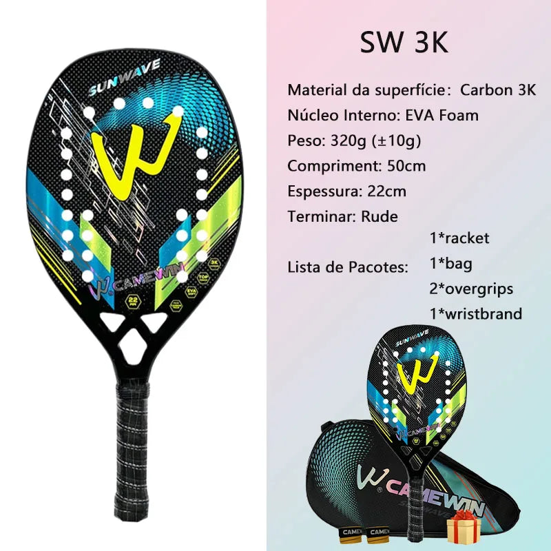 3K Camewin Beach Tennis Racket Full Carbon Fiber Rough Surface Outdoor