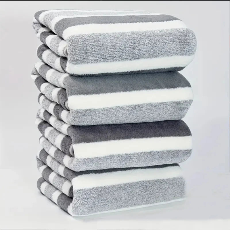 4pcs Striped Bath Towel Set Absorbent & Quick-drying