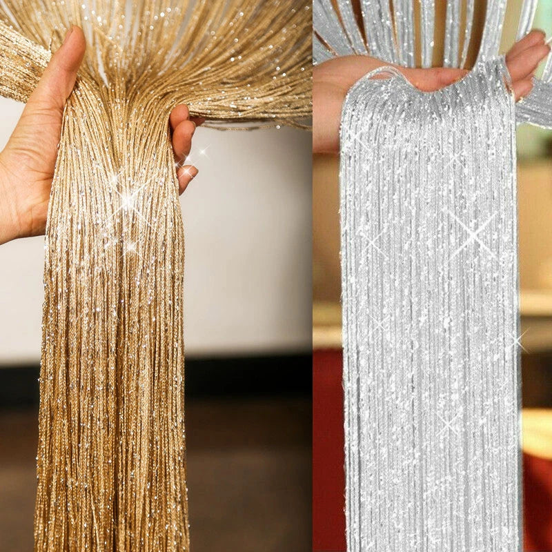 Shiny Curtains Tassel Silver Line String Curtain in USA