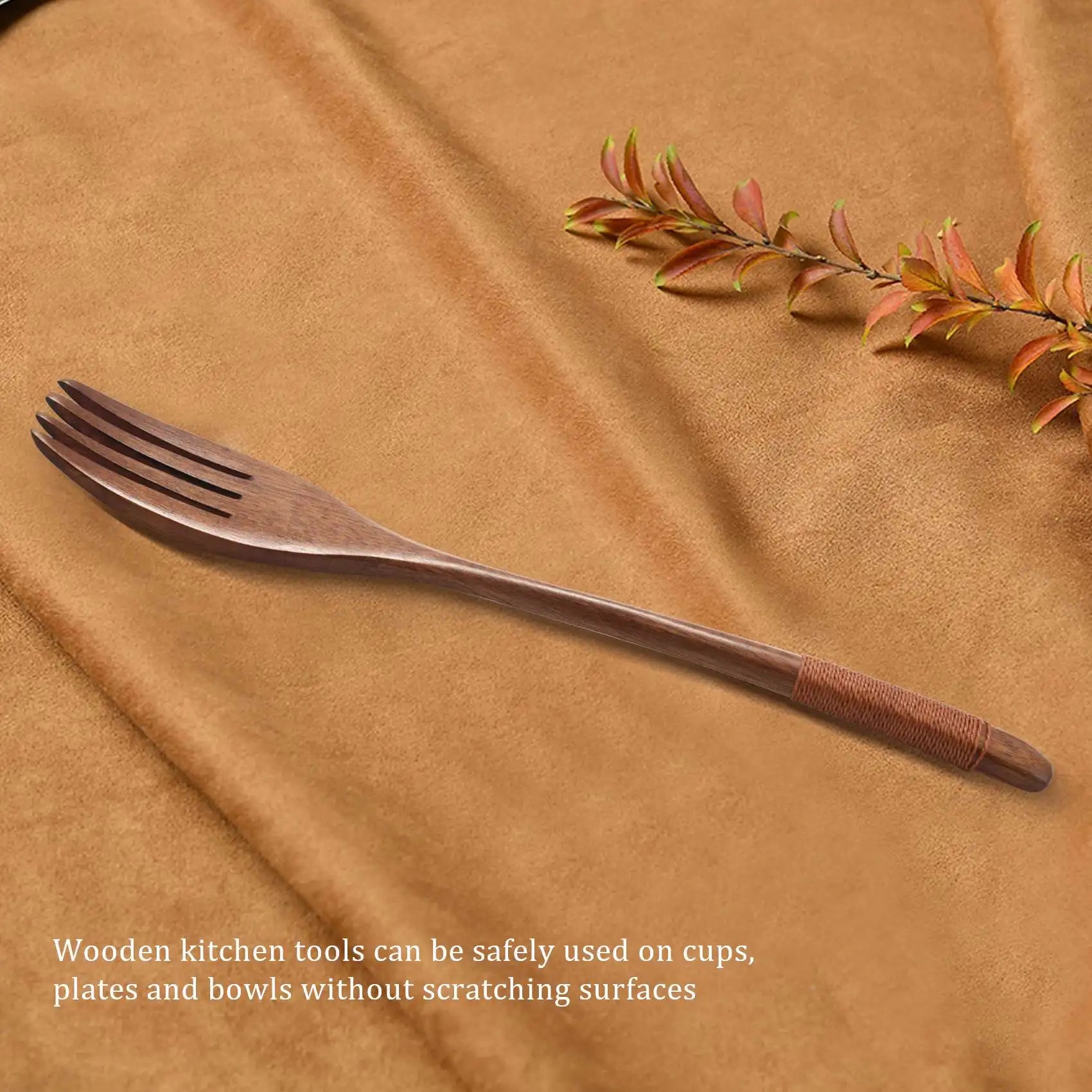 Japanese Spoon Fork Set Kitchen Tableware Natural Wood Cutlery in USA.