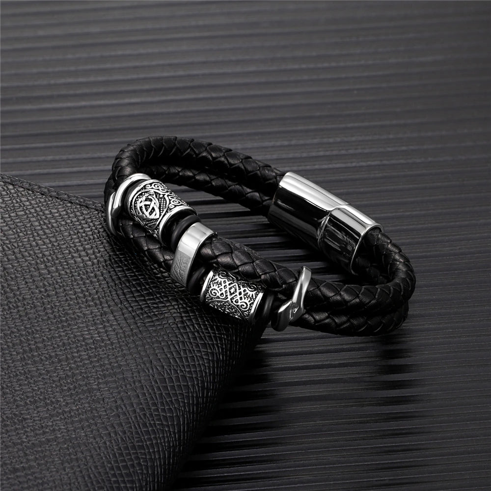 Punk Men Vikings Style Genuine Leather Bracelet Braided in USA