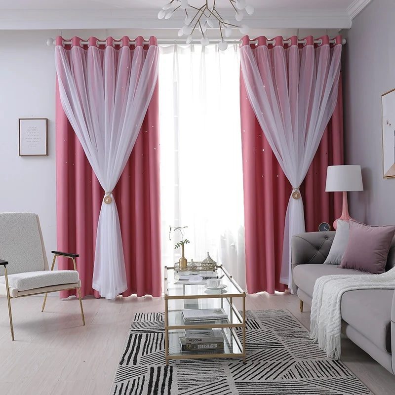 Blue Pink Blackout Kids Curtains for Bedroom Star Curtains in USA