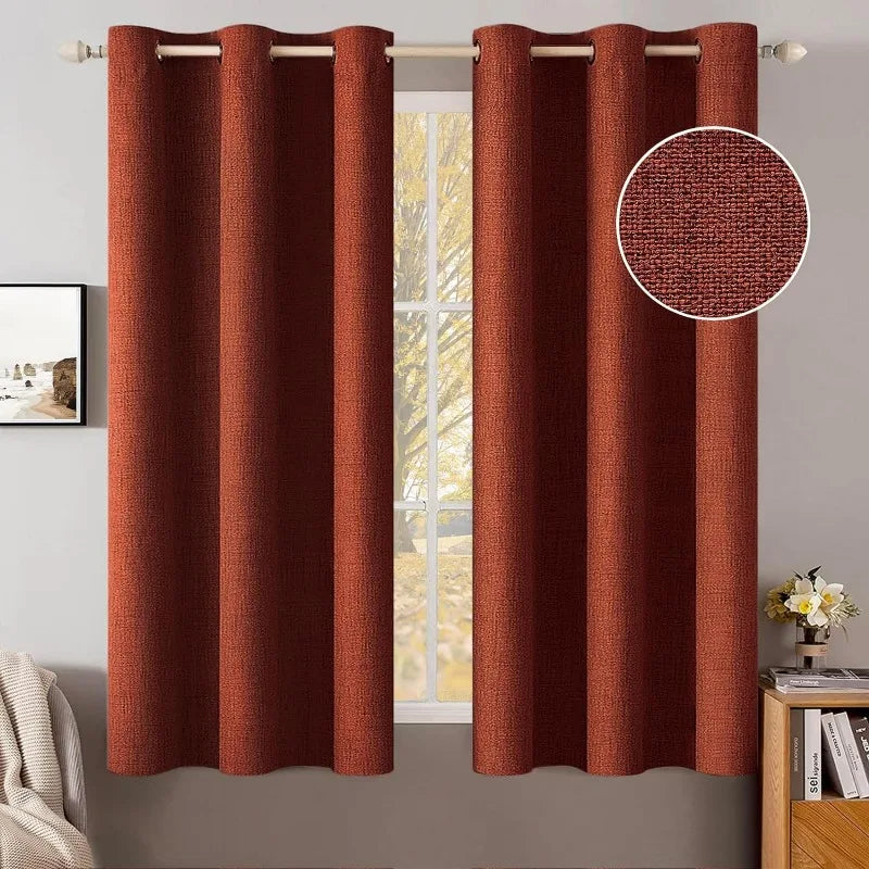 Blackout Linen Textured Curtains for Bedroom Solid Thermal Insulated G