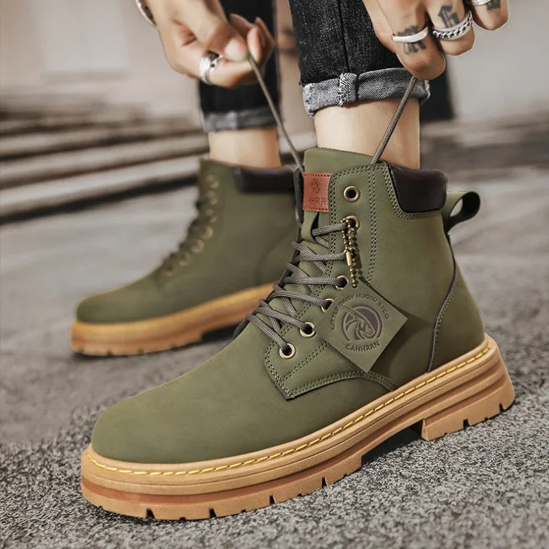 High Top Boots Men's Leather Shoes Fashion Motorcycle in USA