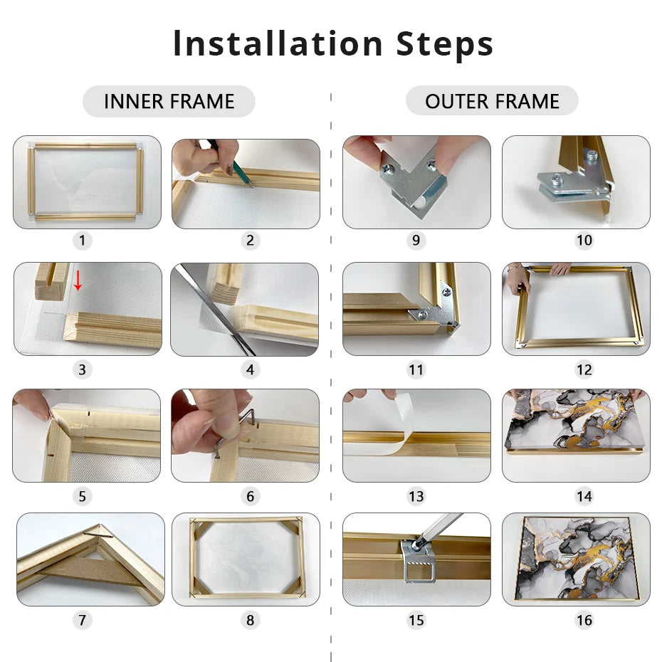 Canvas Floater Frame DIY Kit Metal Gold Large IN USA.