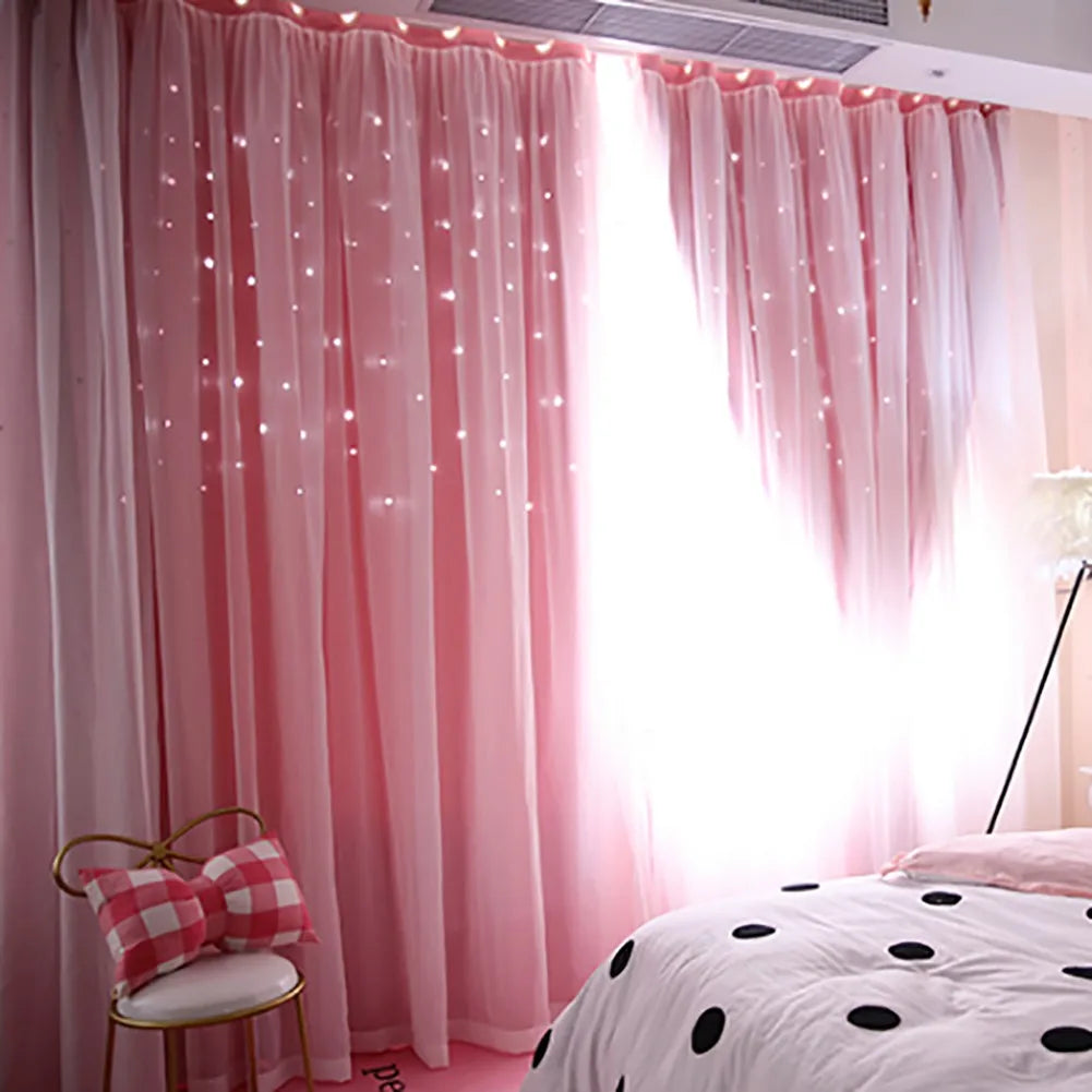 Bright Double Layer Blackout Star Hollow Curtains in USA