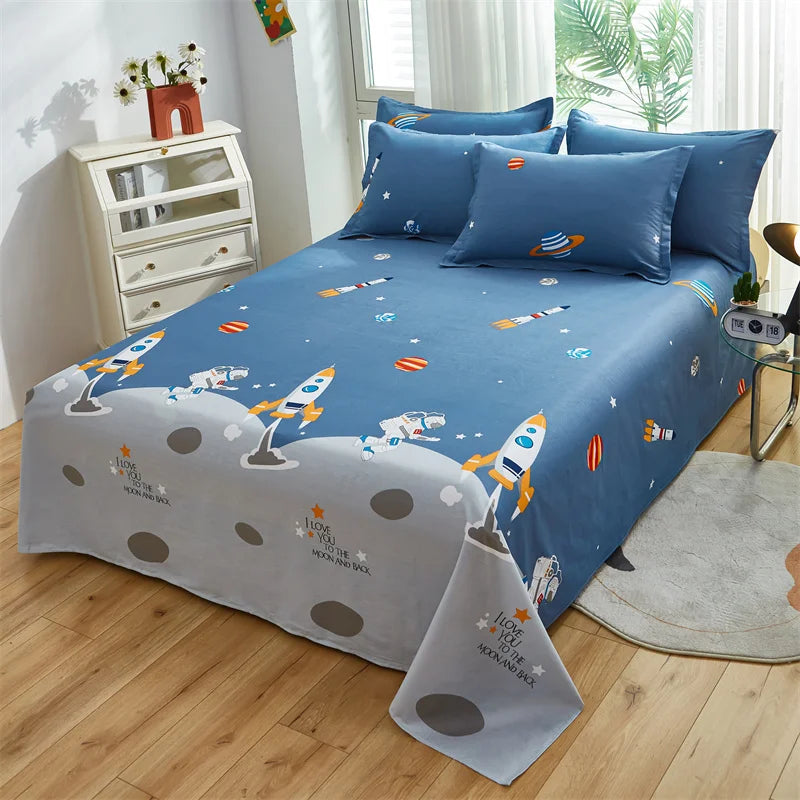 Cartoon Star Flat Sheet Twin Kawaii Yellow Bed Sheet in USA.