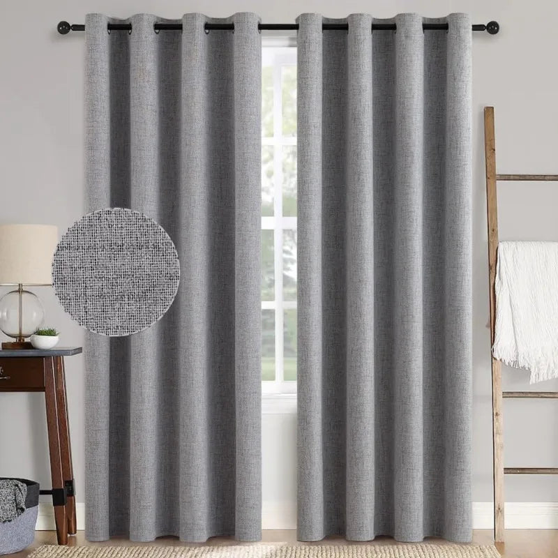 Blackout Linen Textured Curtains for Bedroom Solid Thermal Insulated G