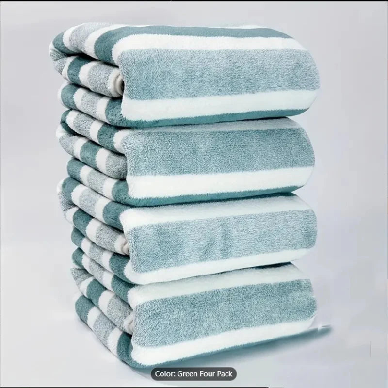 4pcs Striped Bath Towel Set Absorbent & Quick-drying