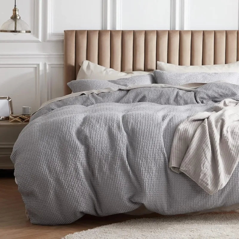 Cotton Waffle Weave Coconut White Duvet Cover Set