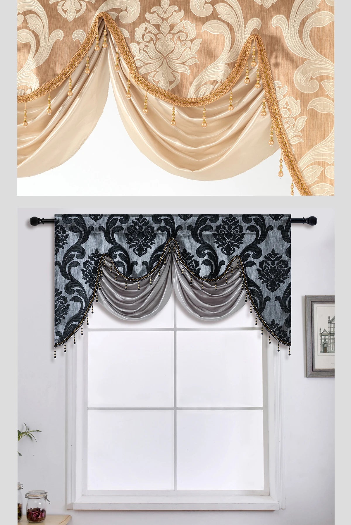 Living Room Luxury Jacquard Fabric Curtain Head Window in USA