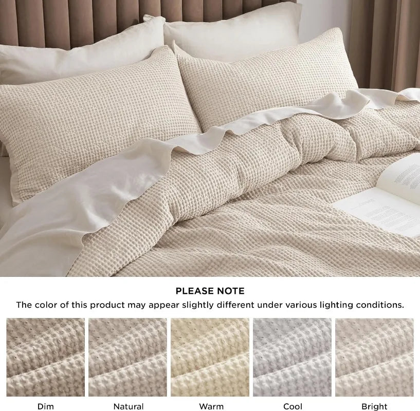 Cotton Waffle Weave Coconut White Duvet Cover Set