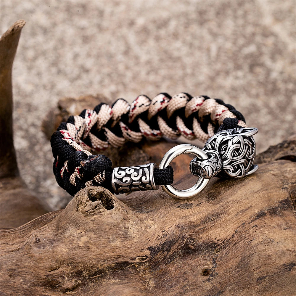 Norse Celtic Wolf Braided Paracord Rope Survival Bracelet in USA