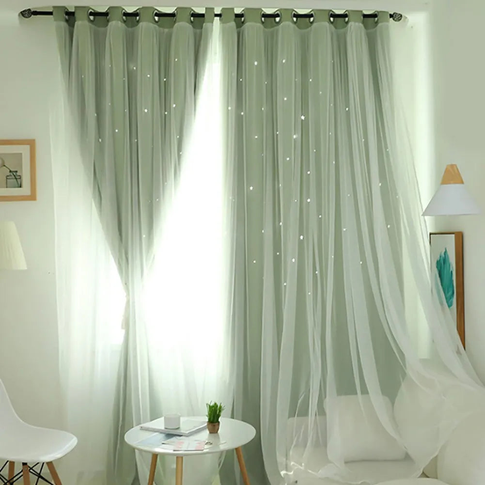 Bright Double Layer Blackout Star Hollow Curtains in USA