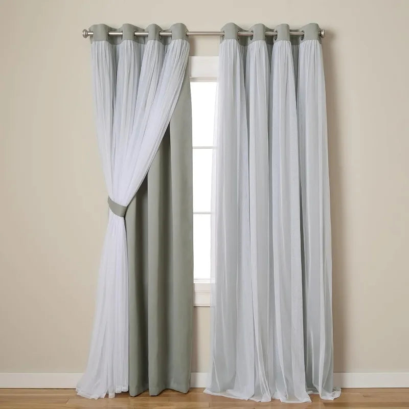 Layered Solid Room Darkening Blackout and Sheer Grommet in USA