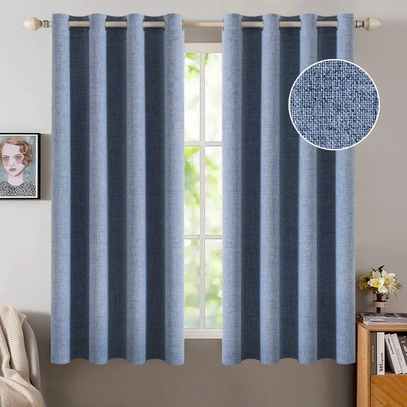 Blackout Linen Textured Curtains for Bedroom Solid Thermal Insulated G