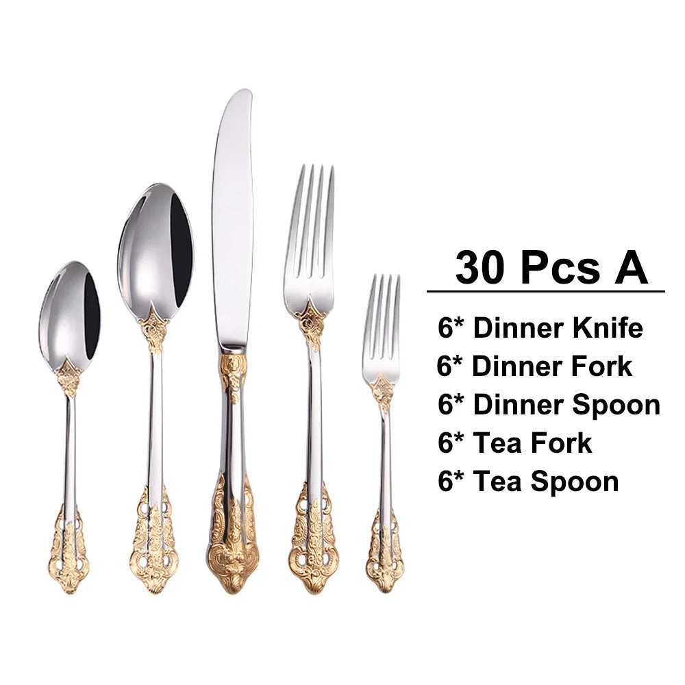 stainless steel Gold Cutlery Set Vintage Western Dinnerware