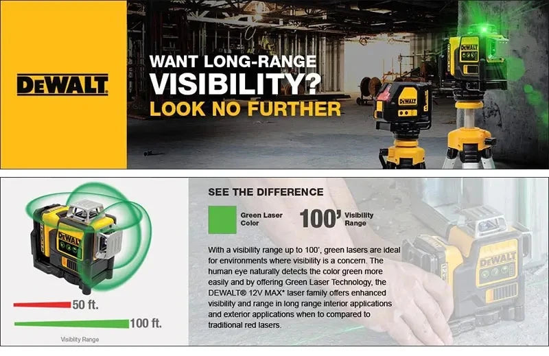 DEWALT DW089LG Green Beam Laser Level Tool Self-Leveling