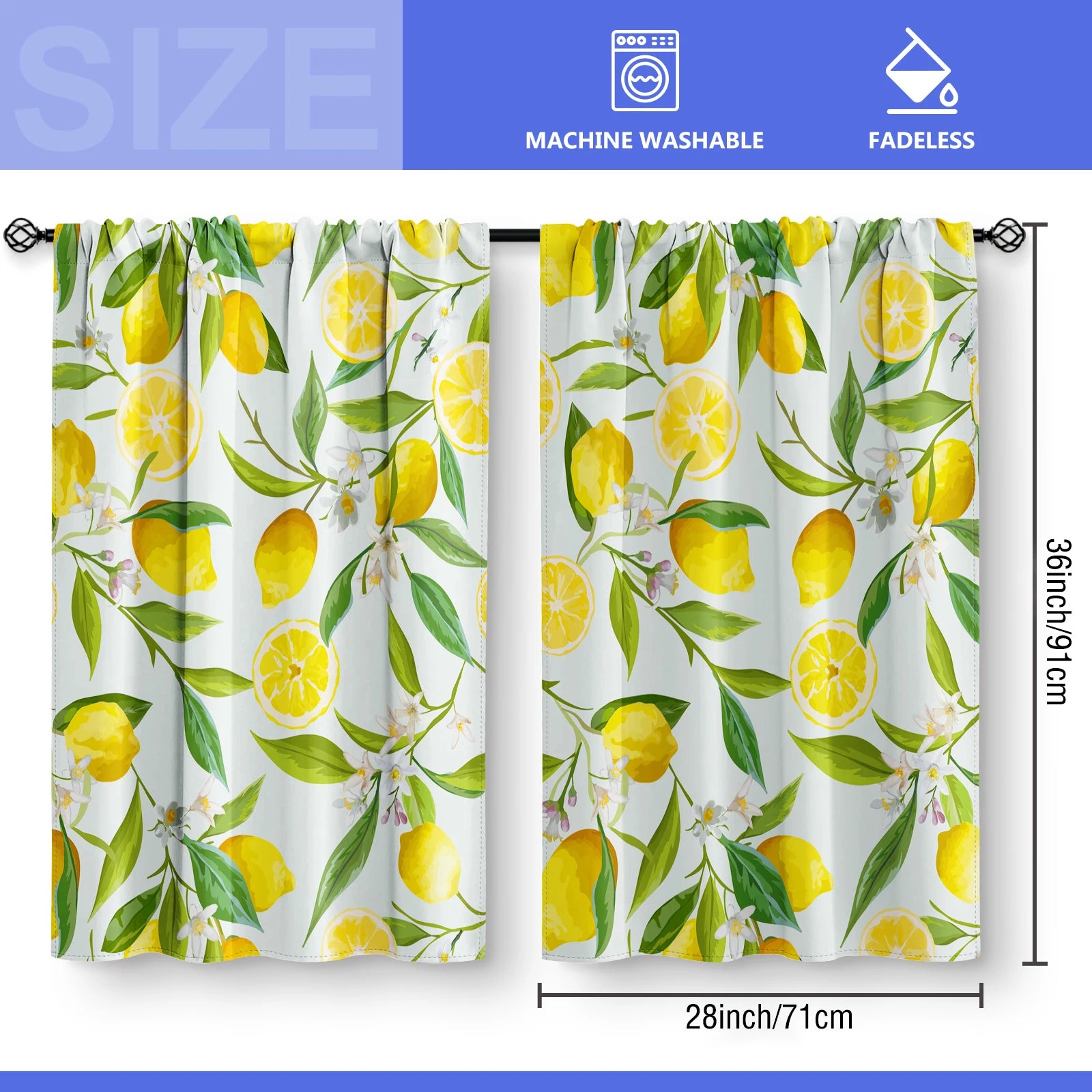 Panels Lemon Kitchen Curtains, Spring Country Farmhouse Rustic in USA