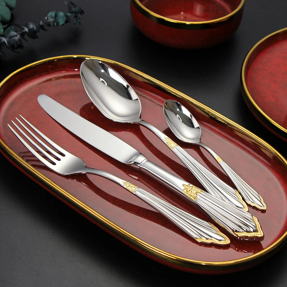 PCS Luxury Gold Plated Flatware Set Dishwasher Safe