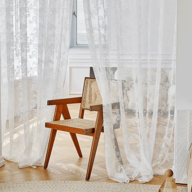 Pastoral White Tulle Sheer Window Curtains Voile Organza in USA.