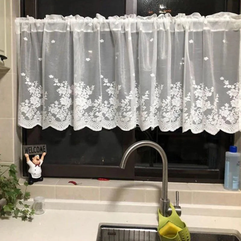 Lace Wave Short Tulle Half Curtains Living Room White Floating in USA