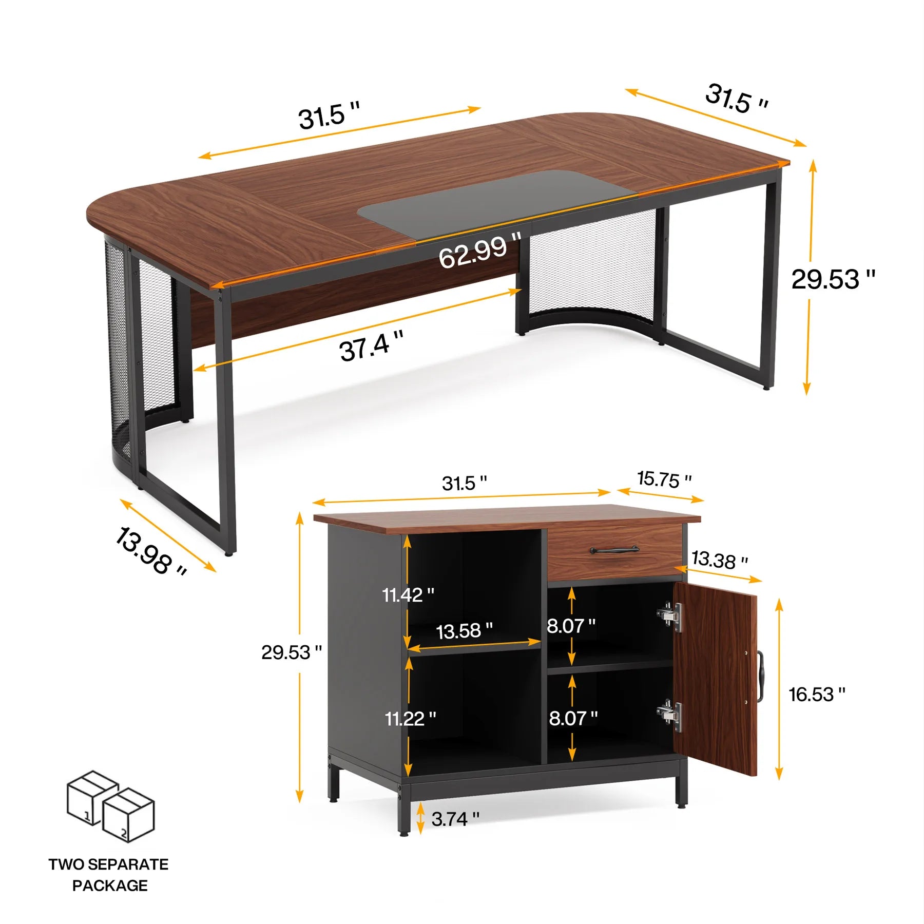 Executive Desk with 31" File Cabinet, L-Shaped Office Desk IN USA.