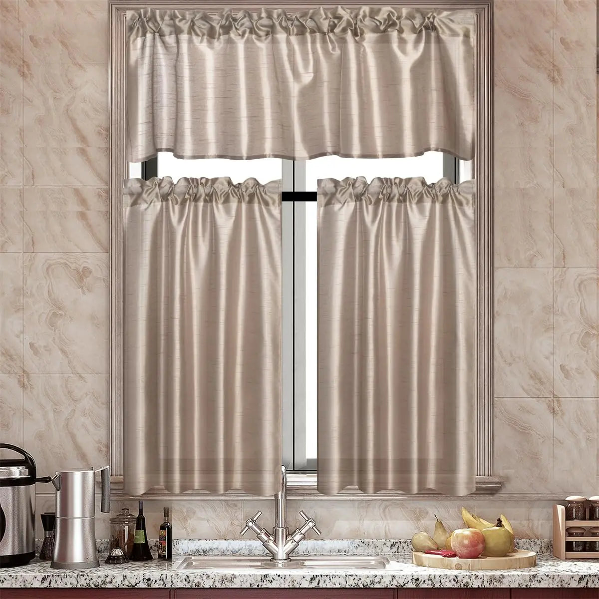 Panels Rod Pocket Faux Silk Sheer Curtains Solid Color Set in USA