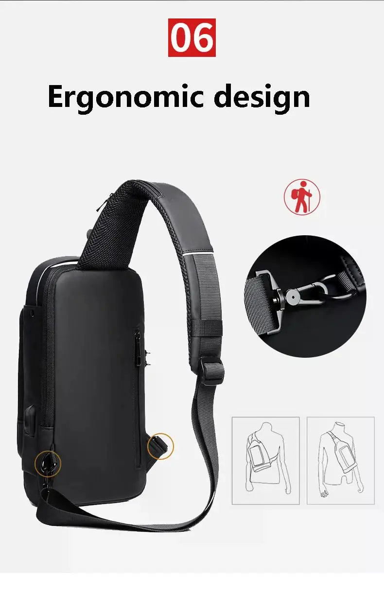 Men Anti Theft Chest Bag Shoulder Bags USB Charging in USA