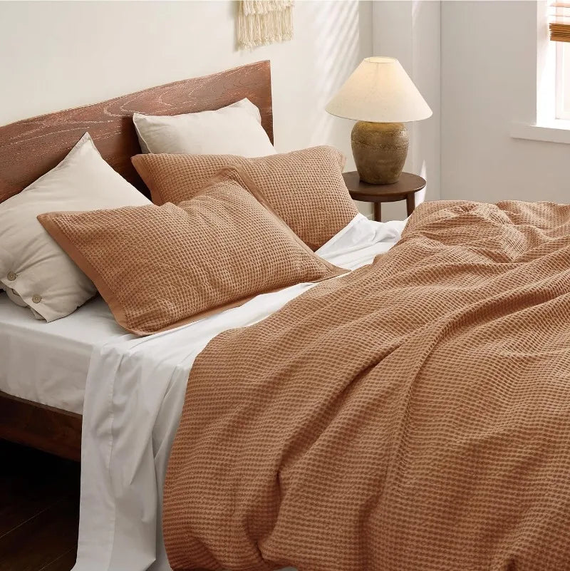 Cotton Waffle Weave Coconut White Duvet Cover Set