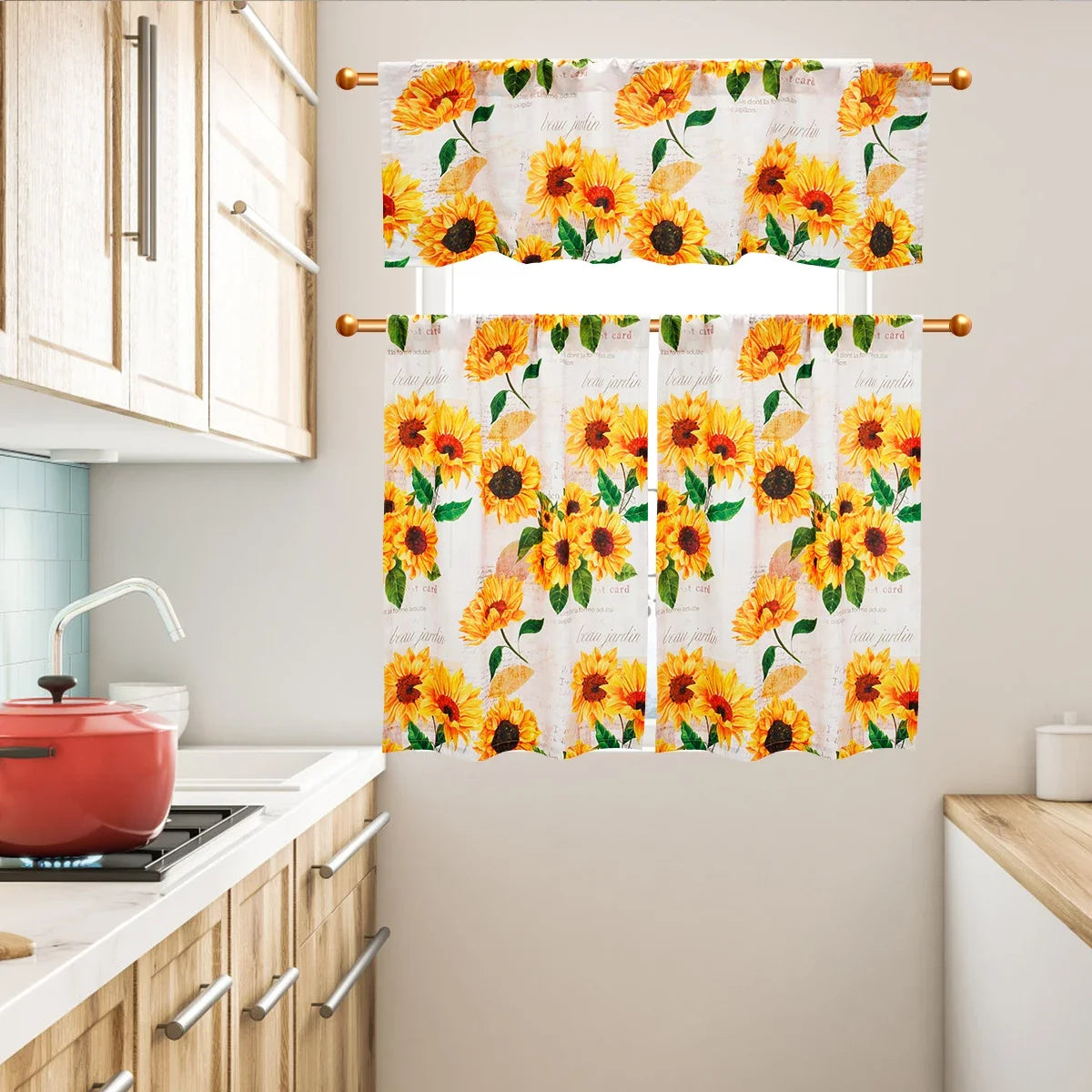 Valance Tier Curtains Windows Sunflower Kitchen Curtain in USA