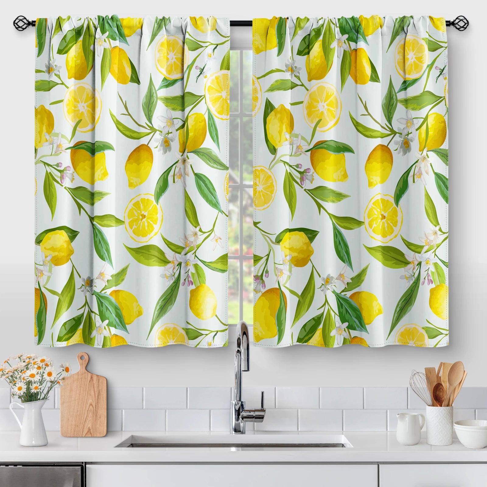 Panels Lemon Kitchen Curtains, Spring Country Farmhouse Rustic in USA