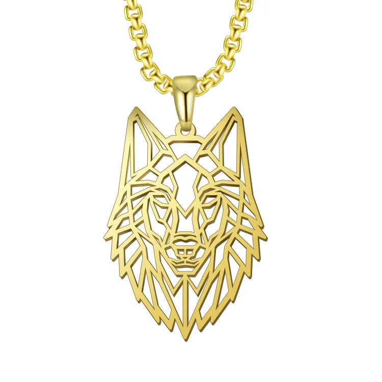 Men's Stainless Steel Hollow Wolf Head Pendant Necklace in USA