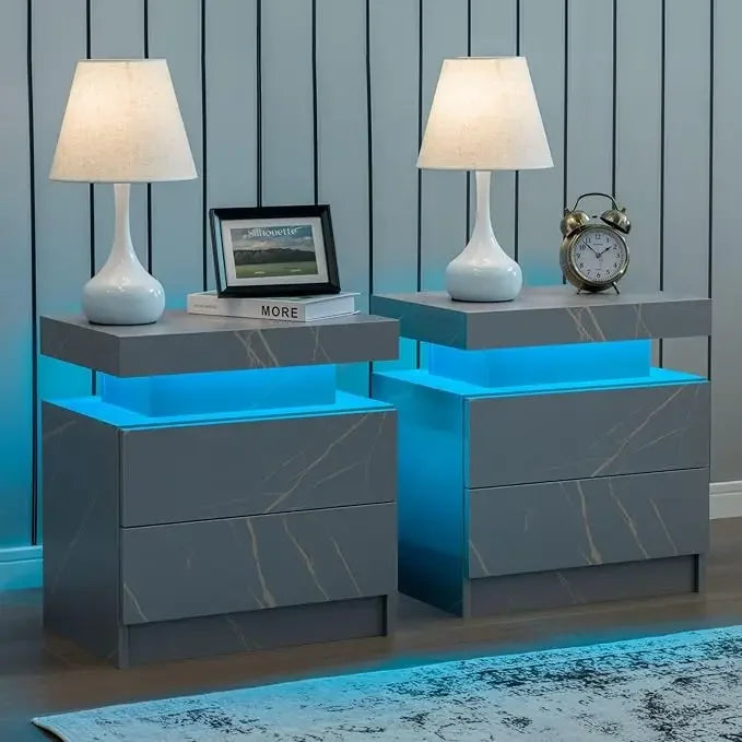 Side Bed Table With LED Light Bedside Tables Bedroom IN USA.