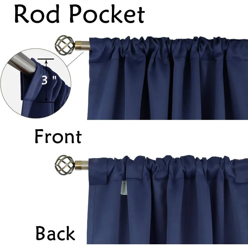 Navy Blue Elegant Blackout Curtains Rod Pocket in USA