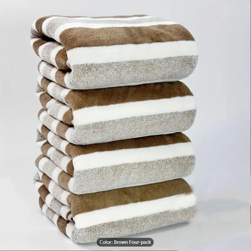 4pcs Striped Bath Towel Set Absorbent & Quick-drying