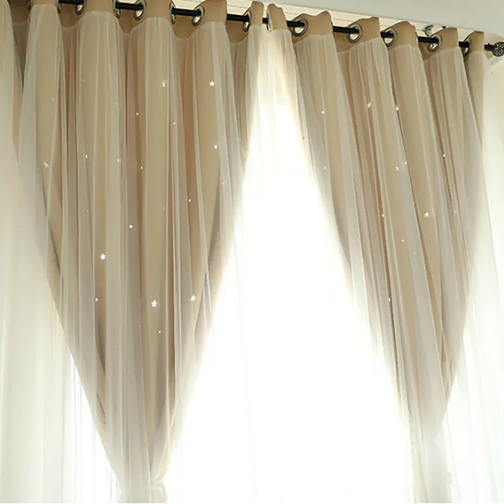 Bright Double Layer Blackout Star Hollow Curtains in USA