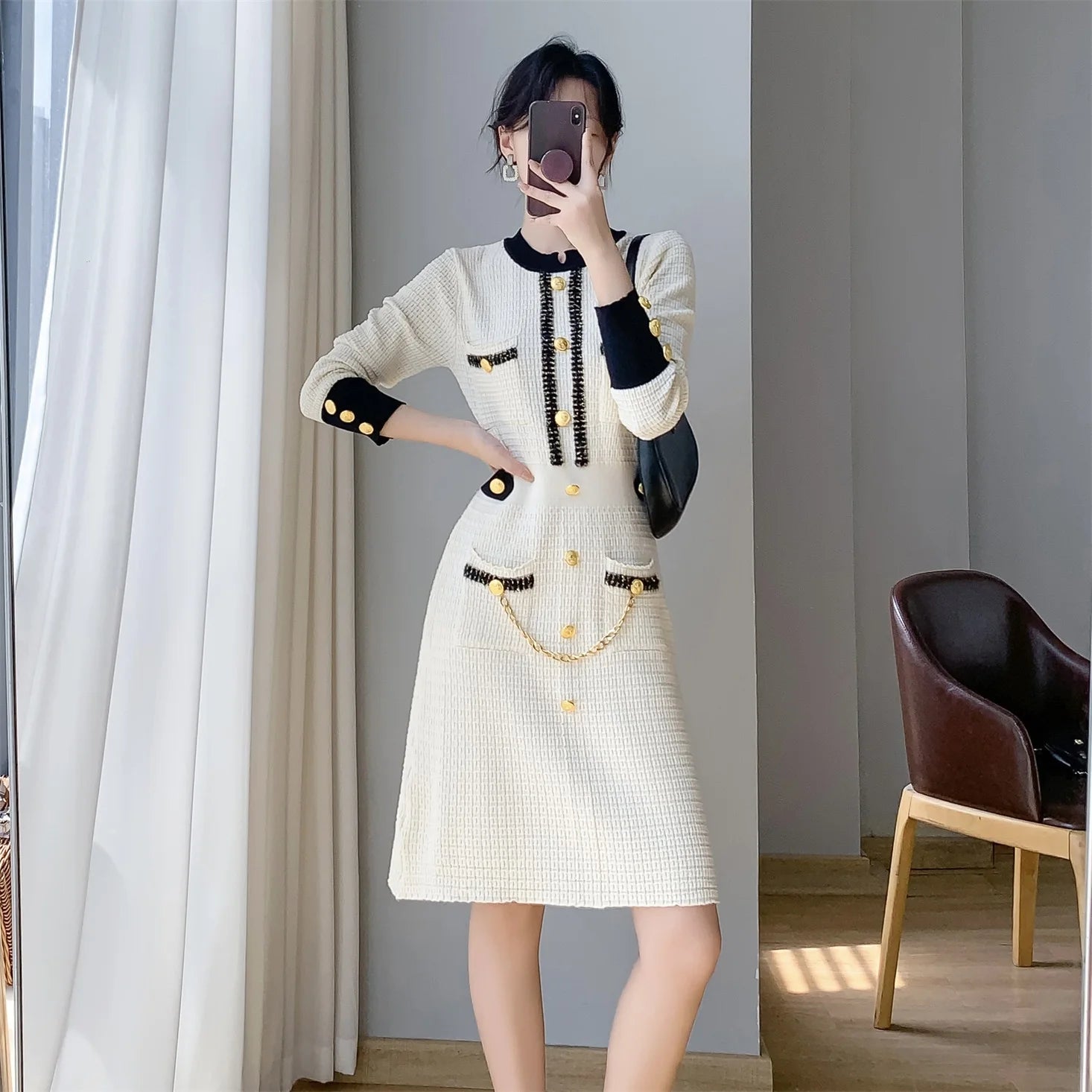 Autumn Small Fragrance Knitted Sweater Evening Dress in USA