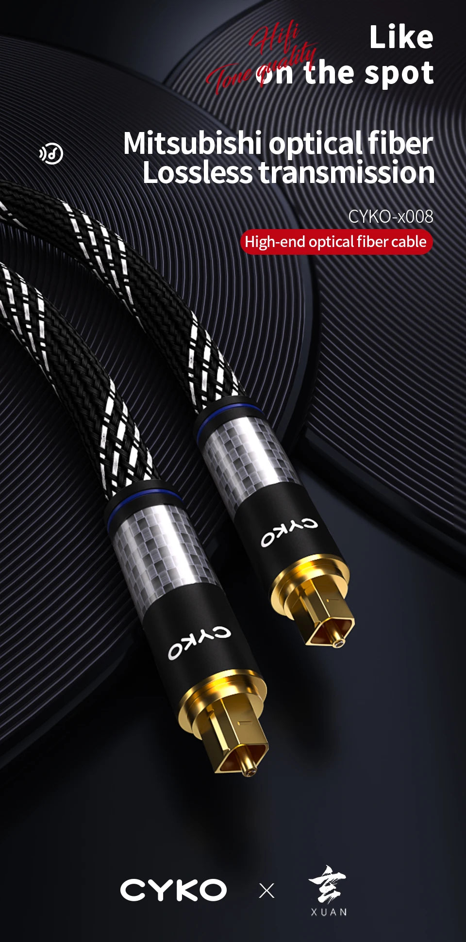 CYKO Digital Optical Audio Cable Toslink SPDIF hifi IN USA.