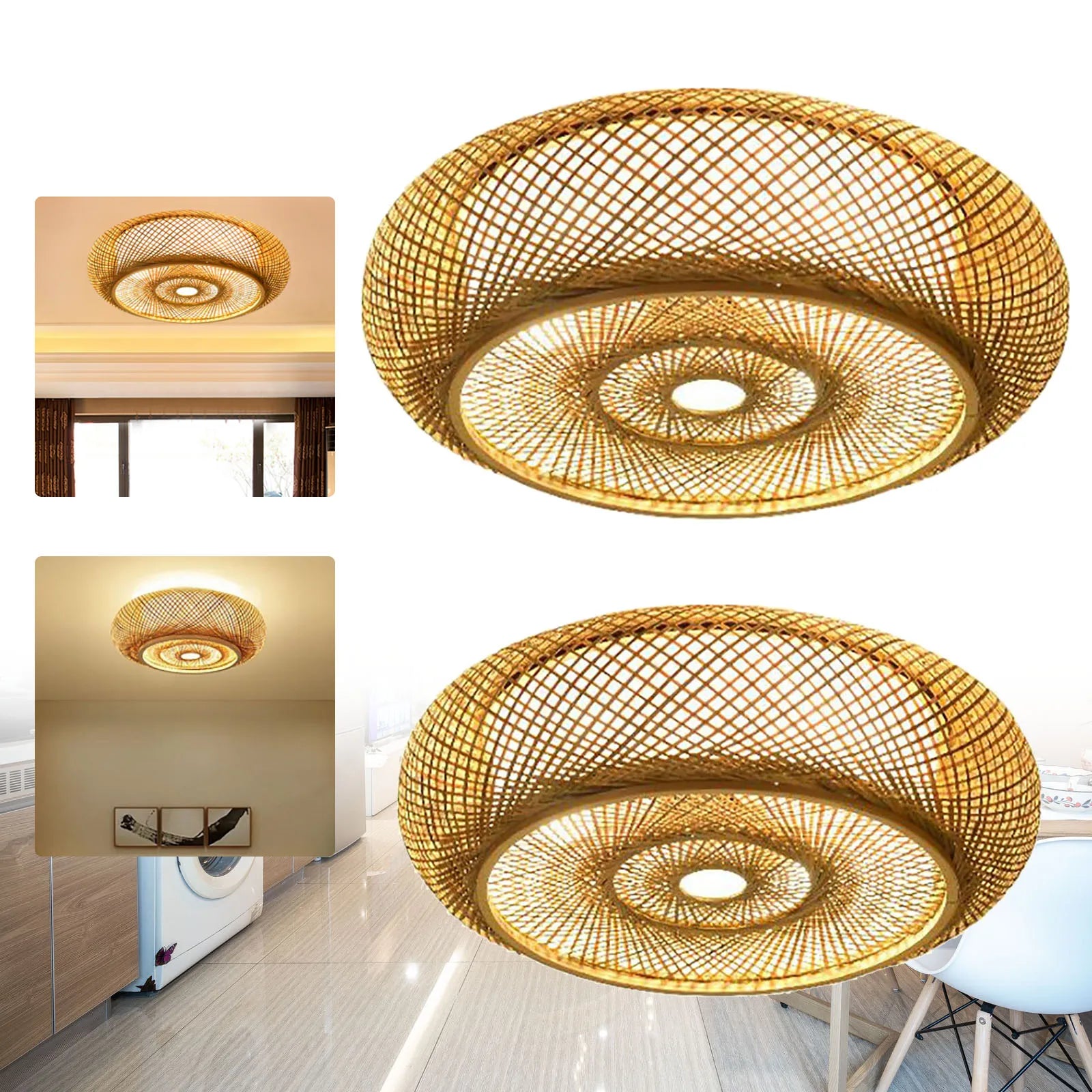 Asian Rustic Bamboo Flush Mount Ceiling Light IN USA.