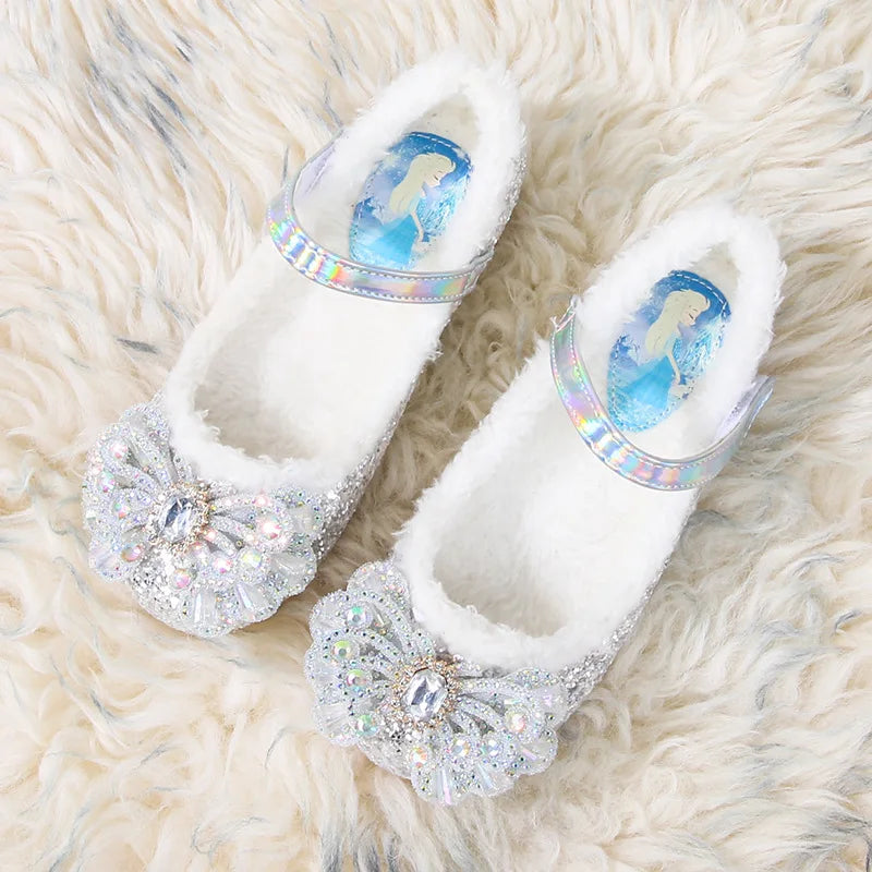 Rhinestone Frozen Elsa Princess Girl Shoes Flat in USA