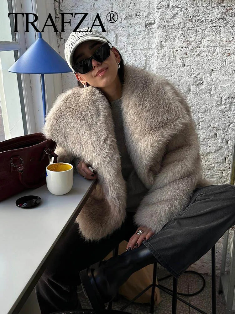 Women Fashion Cropped Faux Fur Jacket Coat in USA