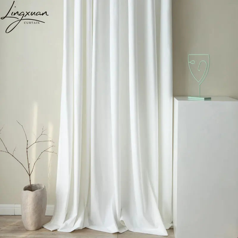 Luxury White Velvet Blackout Curtains Living Room Modern in USA