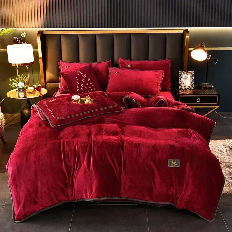 Velvet Autumn Winter Warm Duvet Cover Set Bed Sheet in USA